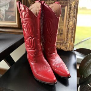 Vintage 80s Nine West Red Leather Cowboy Boots | Western O-BENSON Cowgirl 7.5